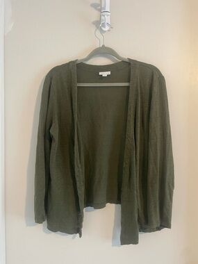 J.Jill Love Linen Open Front Cardigan Olive M